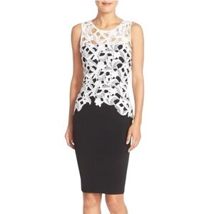 Sachin & Babi Okra White Ivory Crochet Lace & Black Knit Sheath Dress - 6